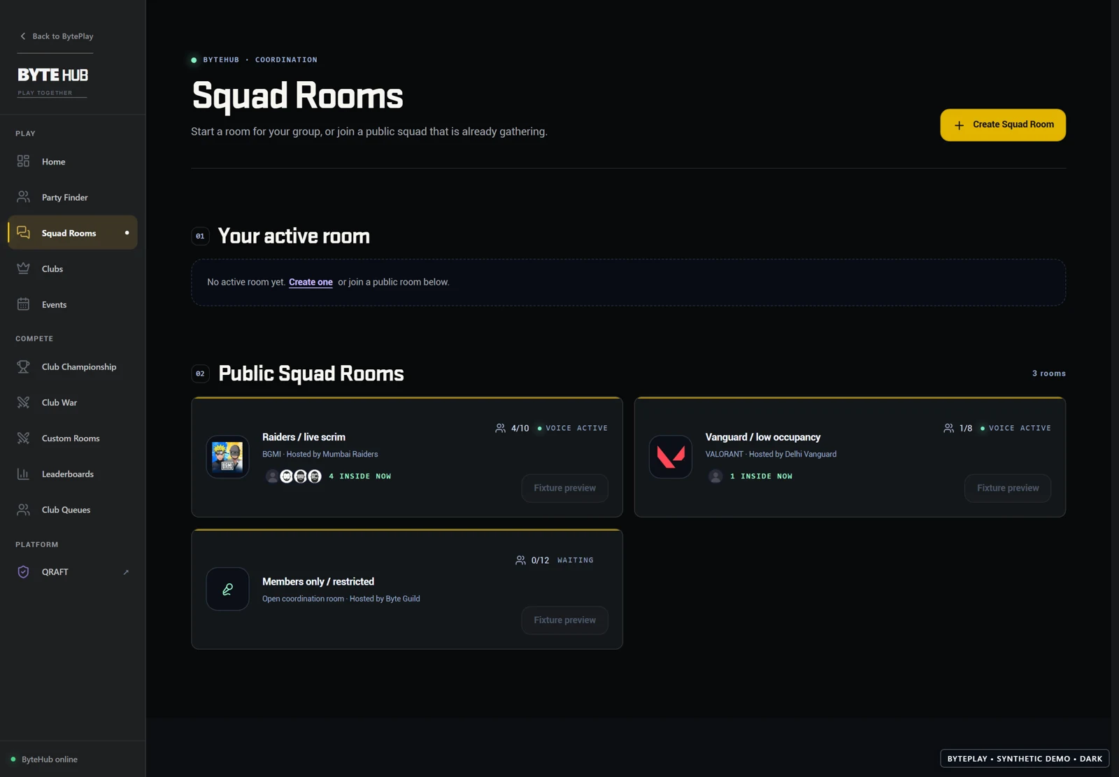 A room for every lobby. Synthetic ByteHub demo