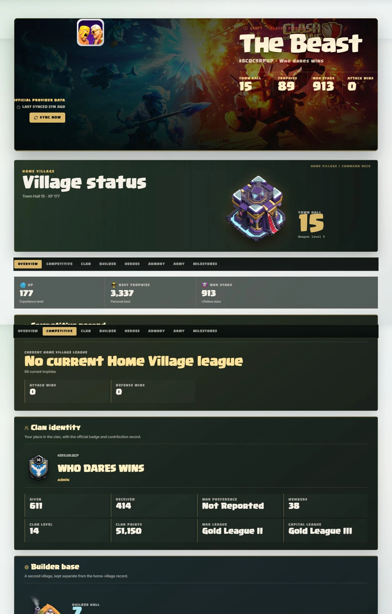 Clash of Clans — real Gaming With AB account record, captured October 2026