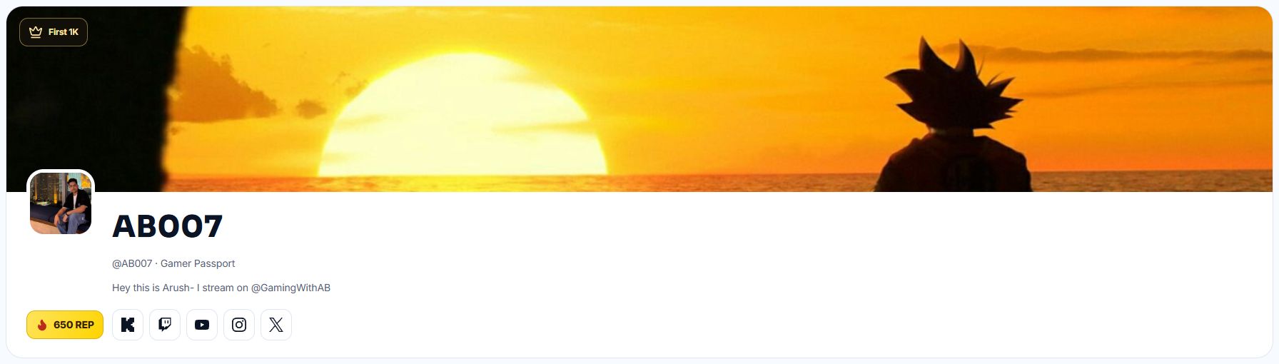 AB007’s public BytePlay profile with REP and identity links